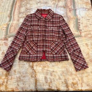 Lavia 18 Womens Tweed Plaid Blazer Jacket Multicolor Collared Lined Size 42